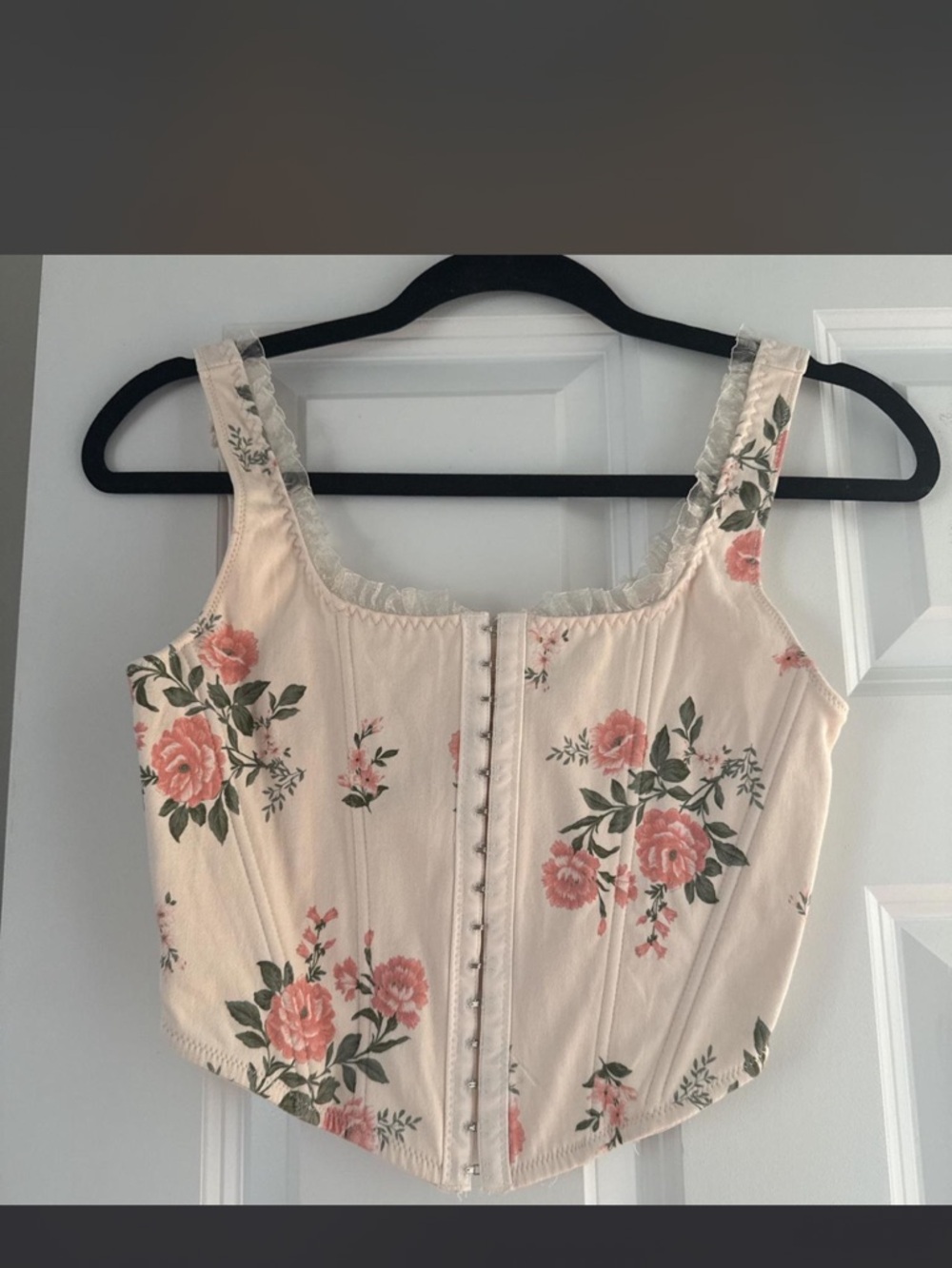 Altar'd State Cream Corset Crop Top with Pink Floral Print